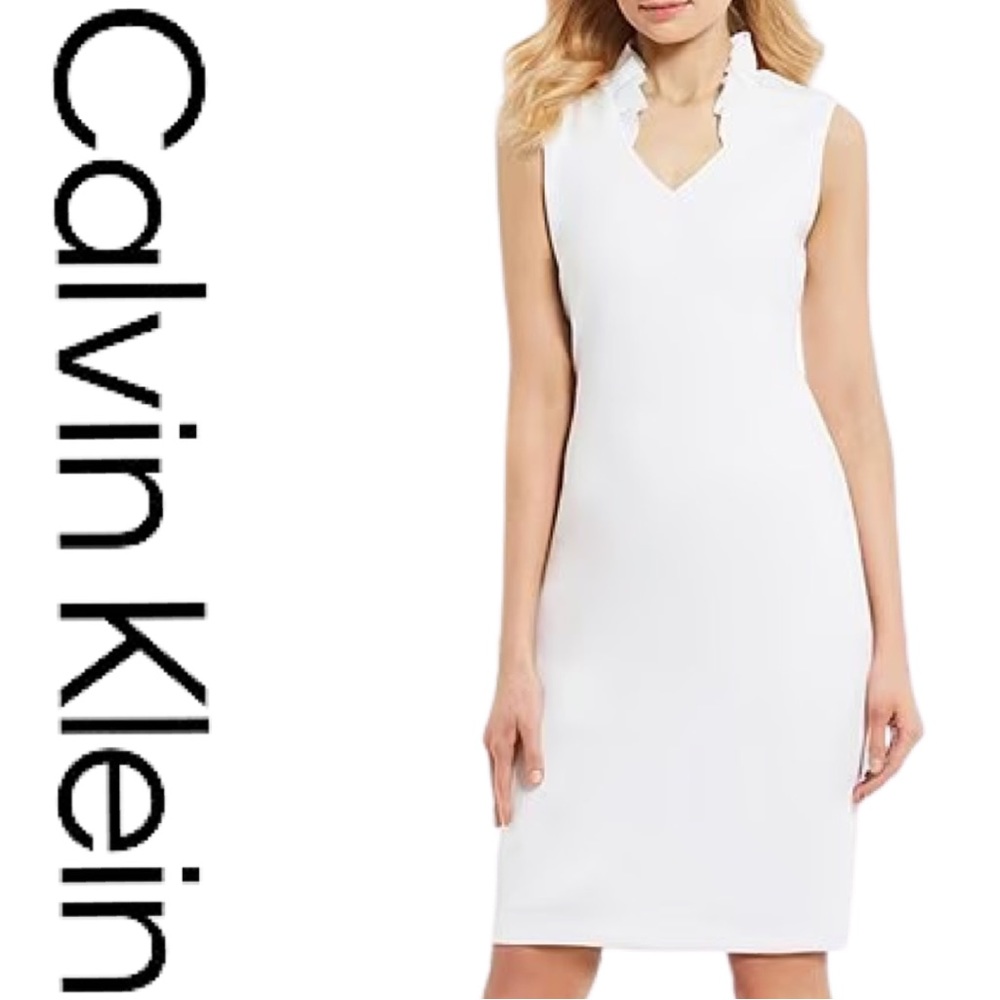 NWT Calvin Klein Ruffle Neck Sleeveless Shift Dress